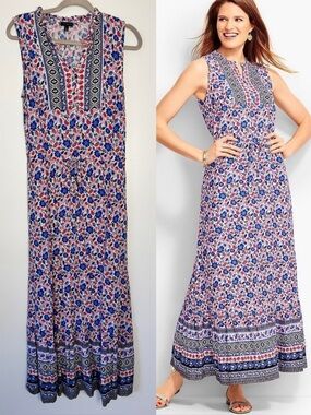 Talbots Floral Rayon Drawstring Waist Summer Maxi Dress Size 10 Multicolour 10
